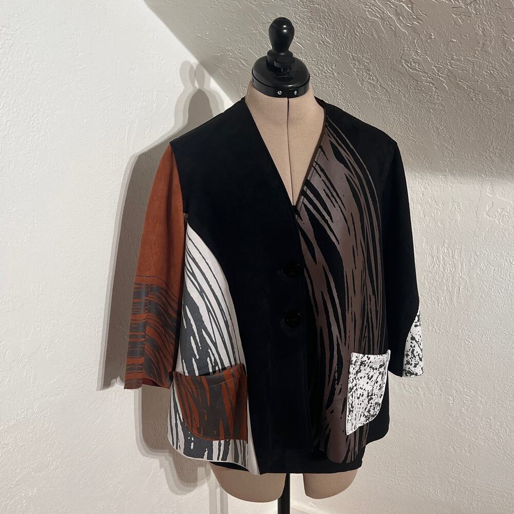 Ali Miles Abstract Art Jacket PM Petite Colorblock Statement Top